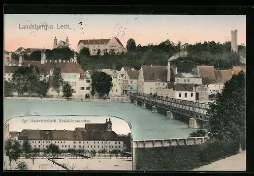 AK Landsberg a. Lech, Kgl. landwirtschaftl. Kreislehranstalten, Teilansicht mit Brücke