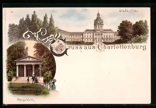 Lithographie Berlin-Charlottenburg, Stadtschloss, Mausoleum, Wappen