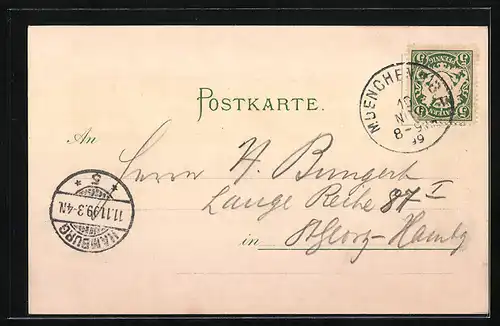 Lithographie München, Stadtansicht und Stadtwappen