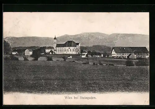 AK Wies bei Steingaden, Teilansicht mit Kirche