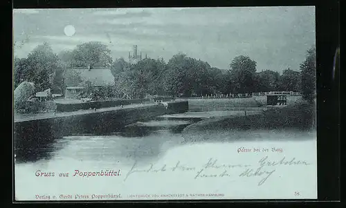 Mondschein-AK Hamburg-Poppenbüttel, Partie bei der Burg
