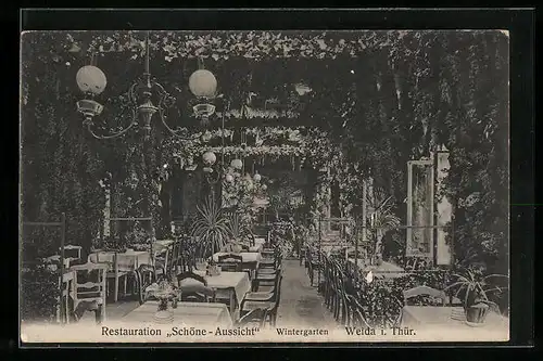 AK Weida i. Thür., Gasthaus Schöne Aussicht, Wintergarten