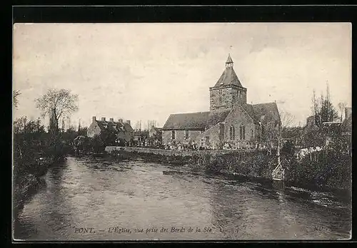 AK Pont, l'Église, vue prise des Bords de la Sée