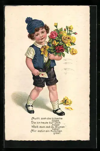 AK Junge mit Blumen zum Muttertag