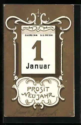 AK Neujahrsgruss mit Kalenderblatt, 1. Januar