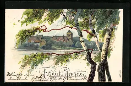 AK Fröhliche Pfingsten, Birkenbaum