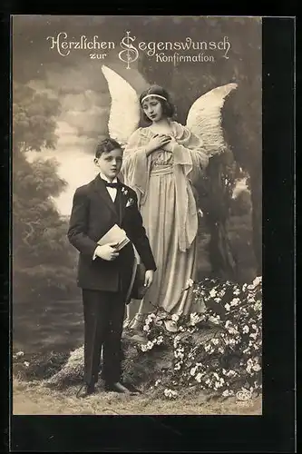 AK Schutzengel und Junge zur Konfirmation
