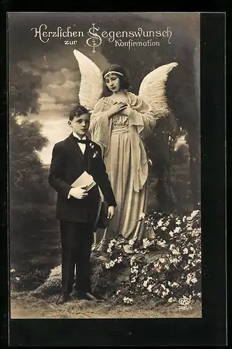 AK Junge und Schutzengel zur Konfirmation