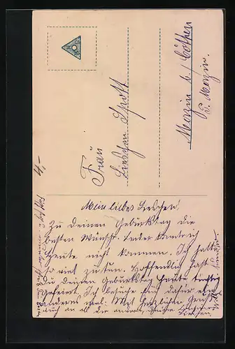Foto-AK NPG Nr. 341 /5: Geburtstagsgruss, Bub mit Blumenkorb in Matrosenjacke