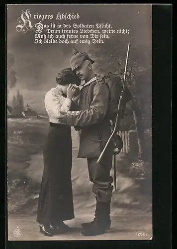 Foto-AK NPG Nr. 12561: Kriegers Abschied, Gardesoldat tröstet sein trauerndes Liebchen
