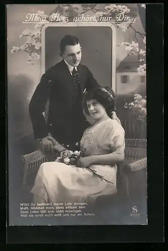 Foto-AK L.J. & F.F. Nr. 3512 /1: Mein Herz gehört nur Dir, Liebespaar hält Händchen