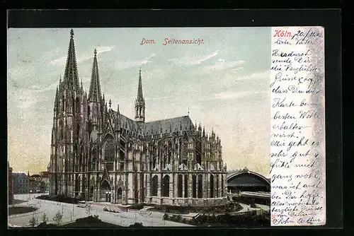 AK Köln, Seitenansicht des Doms