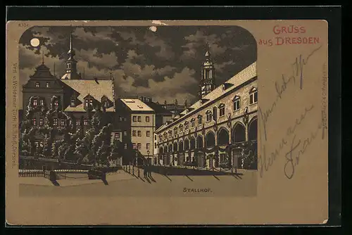 Mondschein-Lithographie Dresden, Ortspartie mit Stallhof