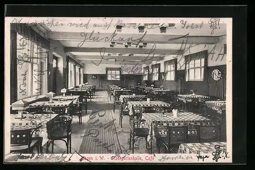 AK Hagen i. W., Cafe Stadtgartenhalle, Innenansicht