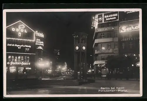 AK Berlin, Potsdamer Platz bei Nacht, Pschorr-Haus