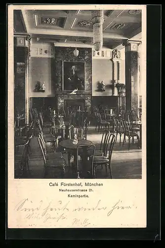 AK München, Cafe Fürstenhof, Neuhauserstr. 21, Gaststube mit Kamin