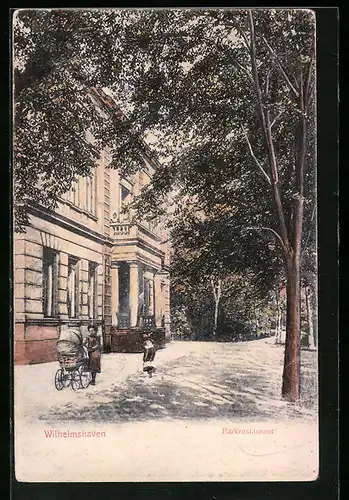 AK Wilhelmshaven, Parkrestaurant, Mädchen mit Kinderwagen