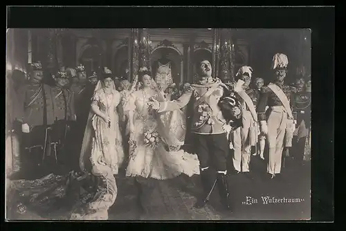AK Operette Ein Walzertraum, Spielszene mit zwei Bräuten