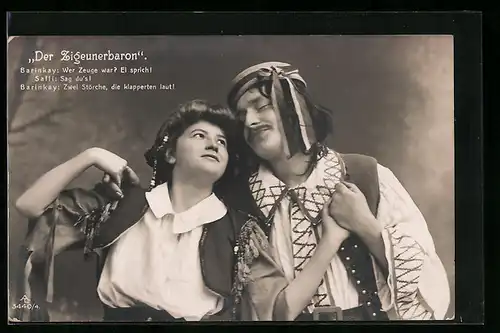 AK Operette Der Zigeunerbaron, Dialogszene mit Barinkay und Saffi