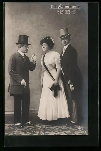 AK Operette Ein Walzertraum, Szene mit Oskar Sachs, Josef König und Mizzi Wirth