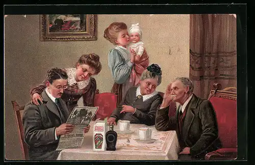 AK Reklame für Dr. Hommels Haematogen, Familie am Tisch