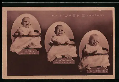 AK Fröhliche Kleinkinder machen Reklame für Spezial-Nahrung Kufeke, Medikament