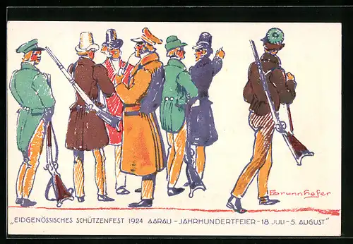 Künstler-AK Aarau, Eidgenössisches Schützenfest 1924, Schützengruppe