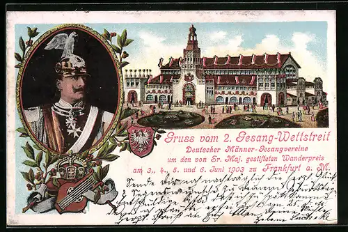 Künstler-AK Frankfurt a. M., 2. Gesang-Wettstreit Deutscher Männer-Gesangvereine 1903, Festhalle