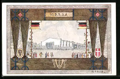 Künstler-AK Wien, Fest-Postkarte des 10. Deutschen Sängerbundesfestes, 1928