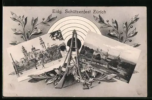 AK Zürich, Eidg. Schützenfest, Gewehre mit Zielscheibe