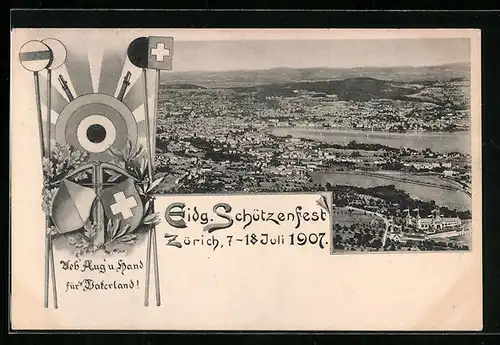 AK Zürich, Eidg. Schützenfest 1907, Ortsansicht aus der Vogelschau