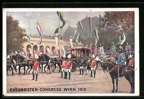 Künstler-AK C. Benesch: Wien, Eucharistischen-Congress 1912, Soldaten in Uniform