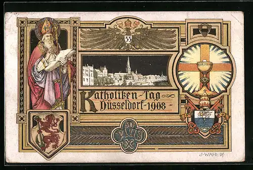 Künstler-AK Düsseldorf, Katholiken-Tag 1908, Wappen, Heiliger Gral