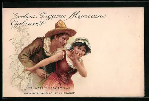 AK Reklame für Zigarren, Mann bläst Frau Rauch ins Gesicht