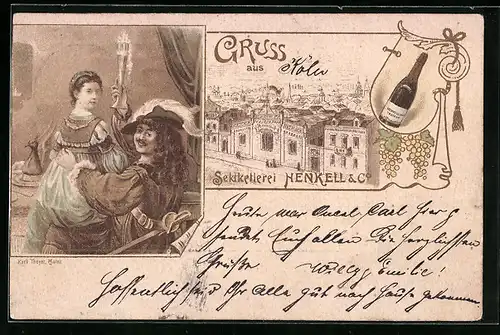 Lithographie Sektkellerei Henkell & Co, Sektflasche