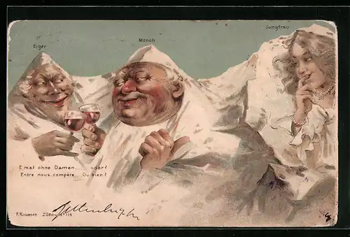 Lithographie Killinger Nr. 114, Berg mit Gesicht / Berggesichter, Eiger, Mönch und Jungfrau