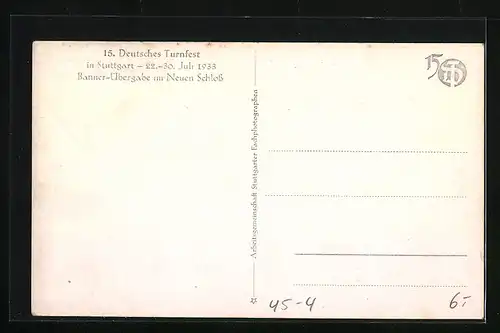 AK Stuttgart, 15. Deutsches Turnfest, 22.-30. Juli 1933, Banner-Übergabe im Neuen Schloss