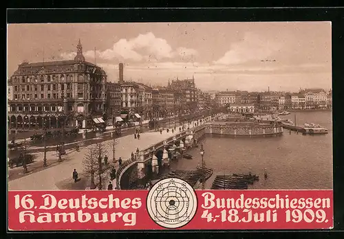AK Hamburg, 16. Deutsches Bundesschiessen, 4.-18. Juli 1909, Jungfernstieg