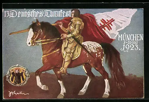 AK München, 13. Deutsches Turnfest 1923, Mann auf einem Pferd