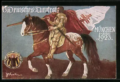AK München, 13. Deutsches Turnfest, 5.-21. Juli 1923, Ritter auf einem Pferd