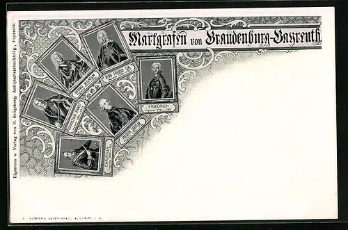Lithographie Markgrafen von Brandenburg-Bayreuth, Georg Wilhelm, Georg Friedrich Carl, Christian