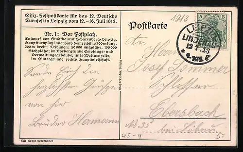 AK Leipzig, 12. Deutsches Turnfest 12.-16. Juli 1913, Festplatz