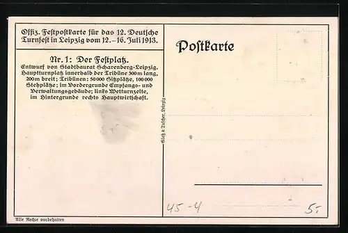 AK Leipzig, 12. Deutsches Turnfest 12.-16. Juli 1913, Der Festplatz