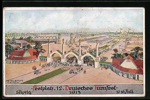 AK Leipzig, 12. Deutsches Turnfest 12.-16. Juli 1913, Blick zum Festplatz