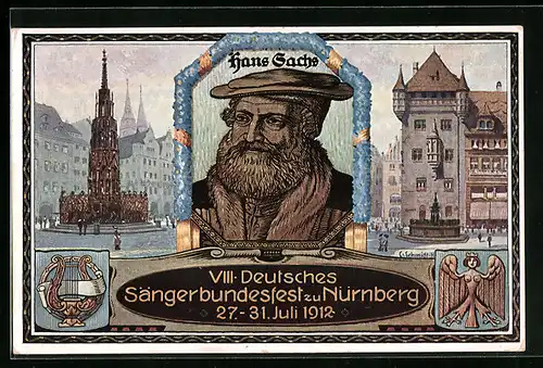 AK Nürnberg, VIII. Deutsches Sängerbundesfest 27.-31. Juli 1912, Hans Sachs
