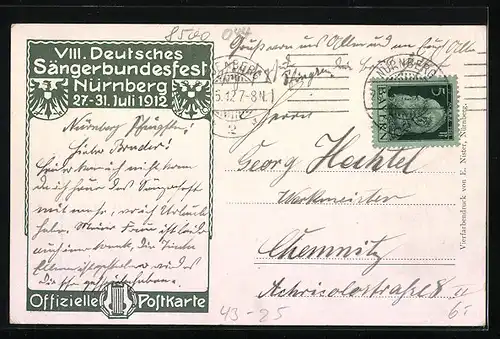 AK Nürnberg, VIII. Deutsches Sängerbundesfest 27.-31. Juli 1912, Hans Sachs