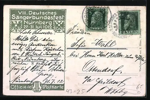 AK Nürnberg, 8. Deutsches Sängerbundesfest 27.-31. Juli 1912, Ortsansicht