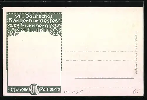 AK Nürnberg, VIII. Deutsches Sängerbundesfest 27.-31. Juli 1912, Frau mit Harfe