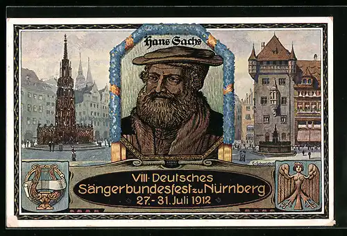 AK Nürnberg, VIII. Deutsches Sängerbundesfest 27.-31. Juli 1912, Hans Sachs