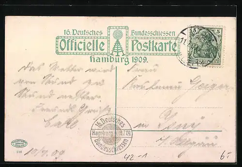 AK Hamburg, 16. Deutsches Bundesschiessen 1909, Haupteingang der Festhalle
